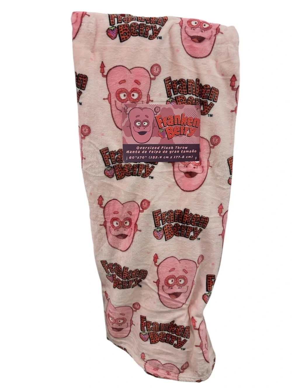 Franken Berry Plush Throw Blanket - Pink Oversized Cozy Throw